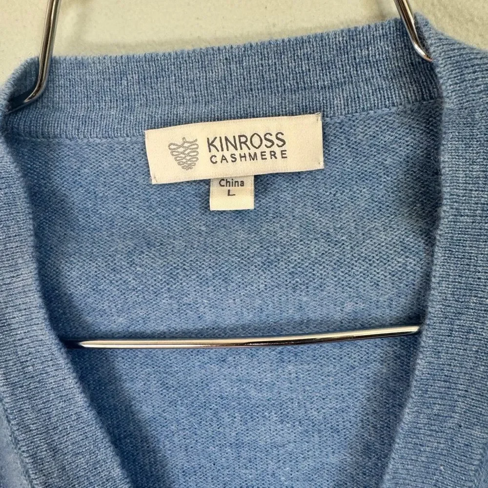 Kinross Cashmere Sky Blue V-Neck 100% Cashmere Sweater Mens Large - Picture 3 of 3
